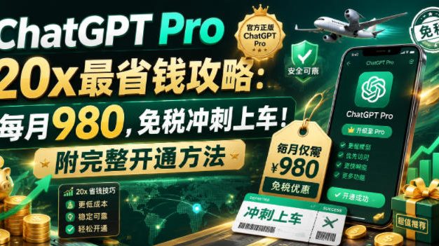 ChatGPT Pro 20x最省钱攻略:每月980,免税冲刺上车!附完整开通方法【文档】