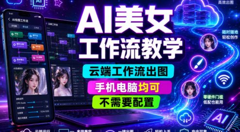 AI美女工作流教学，云端工作流出图，手机电脑均可，不需要配置，快速起号涨粉