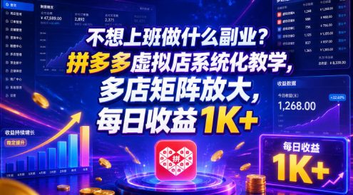 不想上班做什么副业?拼多多虚拟店系统化教学,多店矩阵放大,每日收益1K+【揭秘】