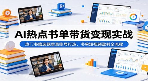 AI热点书单带货变现实战：热门书籍选题垂直账号打造，书单短视频盈利全流程