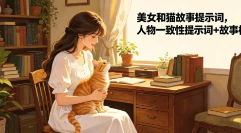 美女和猫故事提示词,人物一致性提示词+故事板