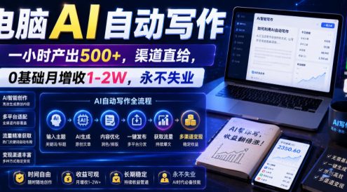 电脑AI自动写作,一小时产出500+,渠道直给,0基础月增收1-2W,永不失业【揭秘】