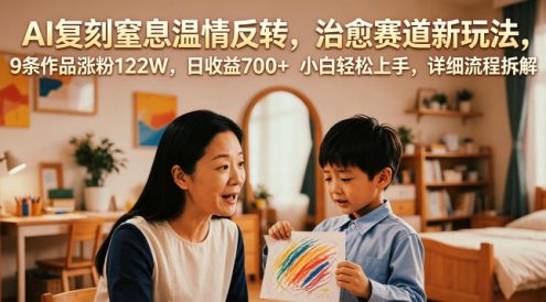 AI复刻窒息温情反转,治愈赛道新玩法,9条作品涨粉122W,日收益700+ 小白轻松上手,详细流程拆解