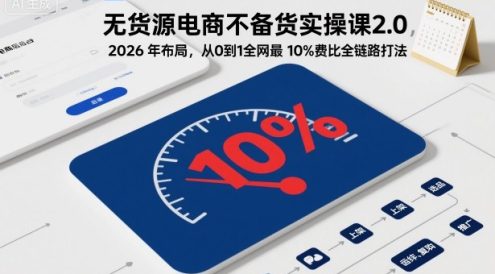 无货源电商不备货实操课2.0,2026年布局,从0到1全网最低10%费比全链路打法【更新26年6月16日】