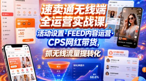 速卖通无线端全运营实战课,活动设置・FEED内容运营・CPS网红带货,抓无线流量提转化