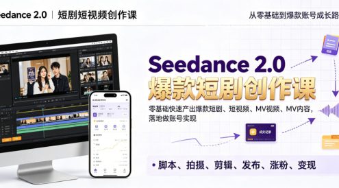 Seedance 2.0短剧短视频创作课,零基础快速产出爆款短剧、短视频、MV内容,落地做账号实现变现