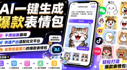 AI一键生成爆款表情包,不用绘画基础,快速产出适配社交平台,自带流量潜力的爆款表情包