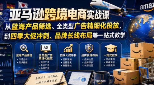 亚马逊跨境电商实战课,从蓝海产品筛选、全类型广告精细化投放,到四季大促冲刺、品牌长线布局等一站式教学(更新6月)