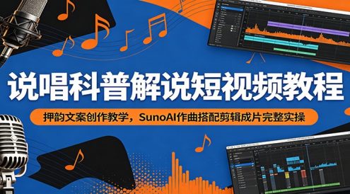说唱科普解说短视频教程:押韵文案创作教学,SunoAI作曲搭配剪辑成片完整实操