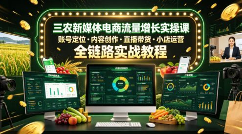三农新媒体电商流量增长实操课,账号定位・内容创作・直播带货・小店运营,全链路实战教程