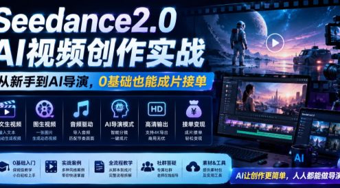 Seedance2.0 AI视频创作实战,从新手到AI导演,0基础也能成片接单变现