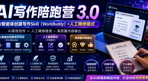 AI写作陪跑营3.0,Ai智能体创建写作skill(workbuddy)+人工手写模式(手搓模式),去除AI痕迹(头条号、公众号、百家号)