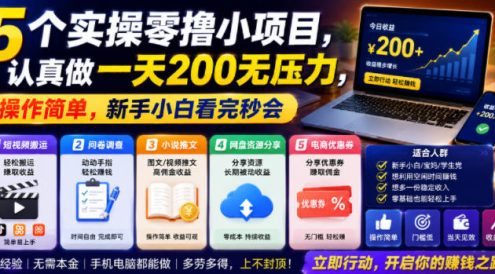 5个实操零撸小项目,认真做一天200无压力,操作简单,新手小白看完秒会【揭秘】