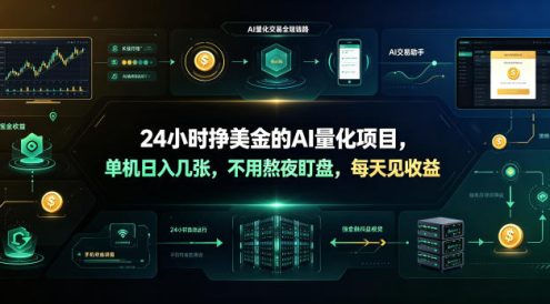 24小时挣美金的AI量化项目,单机日入几十美刀,不用熬夜盯盘,每天见收益【揭秘】