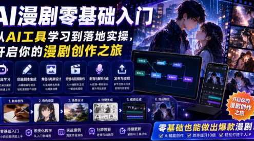 AI漫剧零基础入门,从AI工具学习到落地实操,开启你的漫剧创作之旅