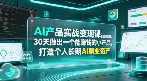 AI产品实战变现课，不用懂代码，30天做出一个能賺钱的小产品，打造个人长期AI副业资产