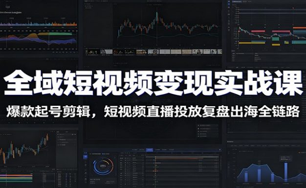 全域短视频变现实战课:爆款起号剪辑,短视频直播投放复盘出海全链路