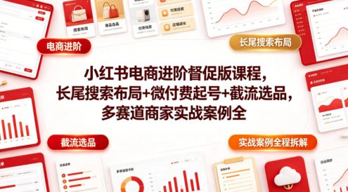 小红书电商进阶督促版课程，长尾搜索布局+微付费起号+截流选品，多赛道商家实战案例全程拆解