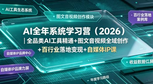 AI全年系统学习营(2026)｜全品类AI工具精通+图文音视频全域创作+百行业落地变现+自媒体IP打造年度进阶大课