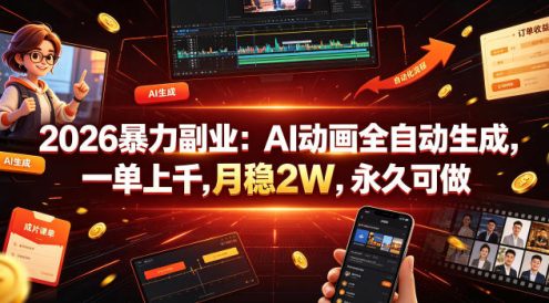 2026暴力副业：AI动画全自动生成，一单上千，月稳2W，永久可做【揭秘】