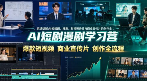 AI短剧漫剧学习营，系统讲解AI短剧、漫剧、影视预告片、爆款短视频与商业宣传片的创作全流程