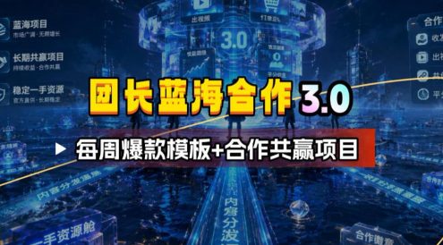 团长蓝海合作3.0，每周爆款模板+合作共赢项目