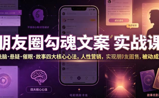 朋友圈勾魂文案实战课|洗脑·悬疑·催眠·故事四大核心心法,吃透人性营销,实现朋友圈不销而售被动成交