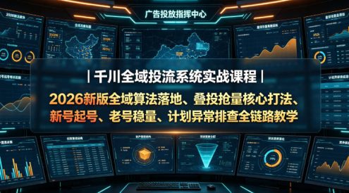 千川全域投流系统实战课程|2026新版全域算法落地、叠投抢量核心打法、新号起号、老号稳量、计划异常排查全链路教学