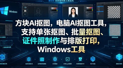 方块AI抠图,电脑AI抠图工具,支持单张抠图、批量抠图、证件照制作与排版打印,Windows工具