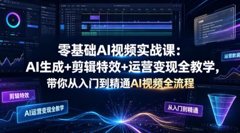零基础AI视频实战课：AI生成+剪辑特效+运营变现全教学，带你从入门到精通AI视频全流程