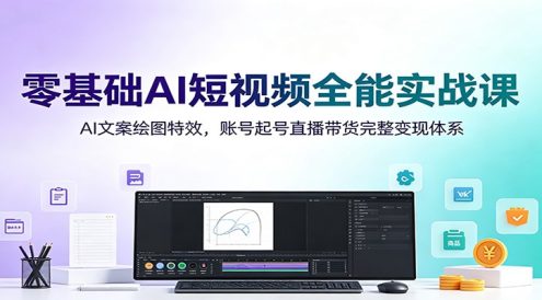 零基础AI短视频全能实战课:AI文案绘图特效,账号起号直播带货完整变现体系