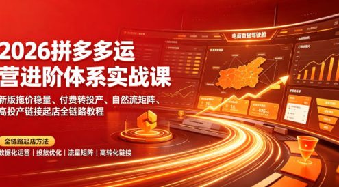 2026拼多多运营进阶体系实战课|新版拖价稳量、付费转投产、自然流矩阵、高投产链接起店全链路教程
