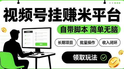 最新视频号挂G賺米平台,自带脚本,长期能做,简单无脑【揭秘】