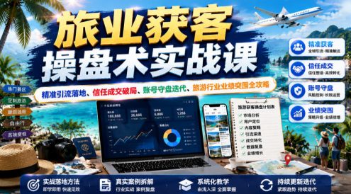 旅业获客操盘术实战课|精准引流落地、信任成交破局、账号守盘迭代、旅游行业业绩突围全攻略
