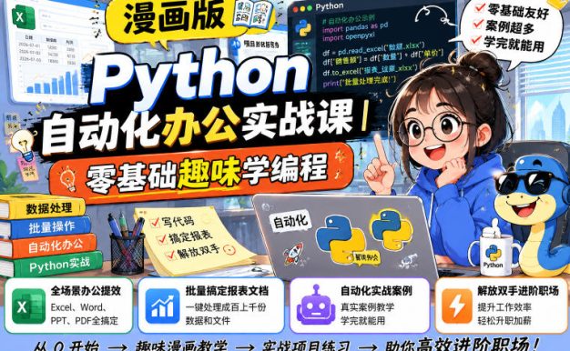 漫画版Python自动化办公实战课|零基础趣味学编程,全场景办公提效、批量搞定报表文档、解放双手进阶职场