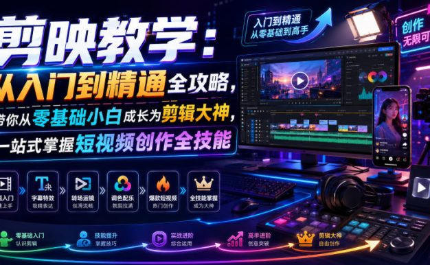 剪映教学：从入门到精通全攻略，带你从零基础小白成长为剪辑大神，一站式掌握短视频创作全技能