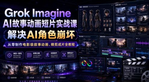 Grok Imagine AI故事动画短片实战课|解决AI角色崩坏,从零制作电影级叙事动画、精剪成片全教程(中英字幕)