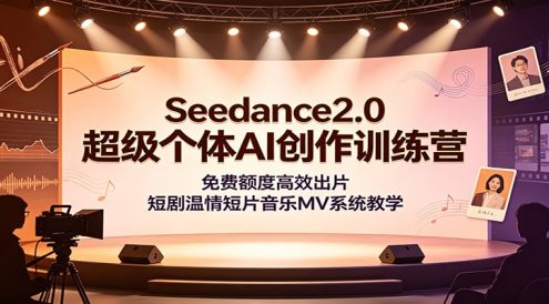 Seedance2.0超级个体AI创作训练营:免费额度高效出片,短剧温情短片音乐MV系统教学
