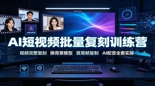 AI短视频批量复刻训练营:视频完整复刻,换背景模型、首尾帧复制、AI配音全套实操