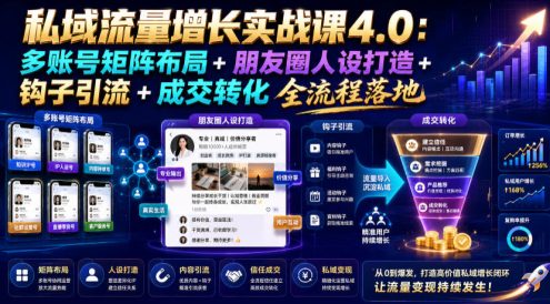 私域流量增长实战课4.0:多账号矩阵布局+朋友圈人设打造+钩子引流+成交转化全流程落地