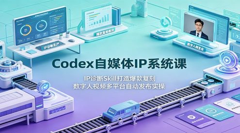 Codex自媒体IP系统课：IP诊断Skill打造爆款复刻，数字人视频多平台自动发布实操