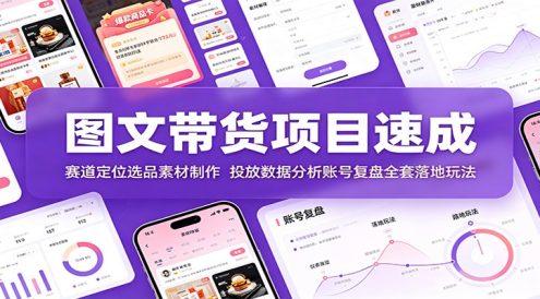 图文带货项目速成：赛道定位选品素材制作，投放数据分析账号复盘全套落地玩法