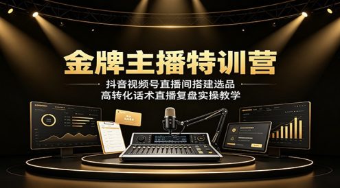金牌主播特训营：抖音视频号直播间搭建选品，高转化话术直播复盘实操教学