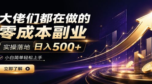 大佬们都在做的零成本副业，实操落地日入500+，小白一秒上手