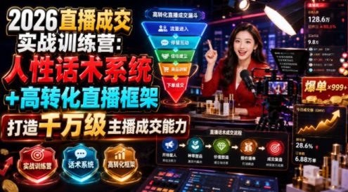2026直播成交实战训练营：人性话术系统+高转化直播框架，打造千万级主播成交能力