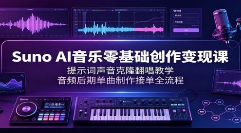Suno AI音乐零基础创作变现课：提示词声音克隆翻唱教学，音频后期单曲制作接单全流程