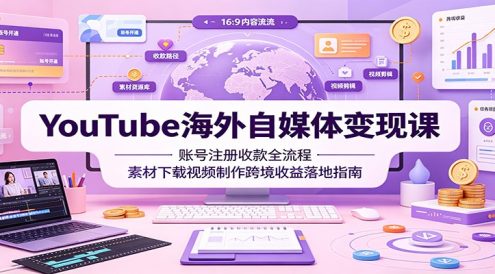 YouTube海外自媒体变现课：账号注册收款全流程，素材下载视频制作跨境收益落地指南