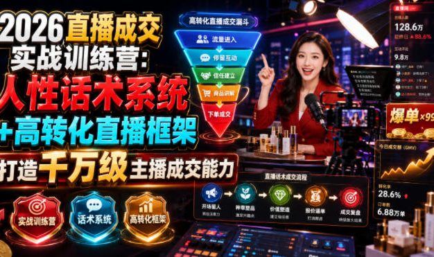 2026直播成交实战训练营:人性话术系统+高转化直播框架,打造千万级主播成交能力