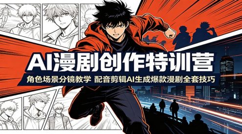 AI漫剧创作特训营:角色场景分镜教学,配音剪辑AI生成爆款漫剧全套技巧