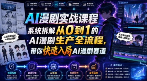 AI漫剧实战课程,系统拆解从0到1的AI漫剧生产全流程,带你快速入局AI漫剧赛道